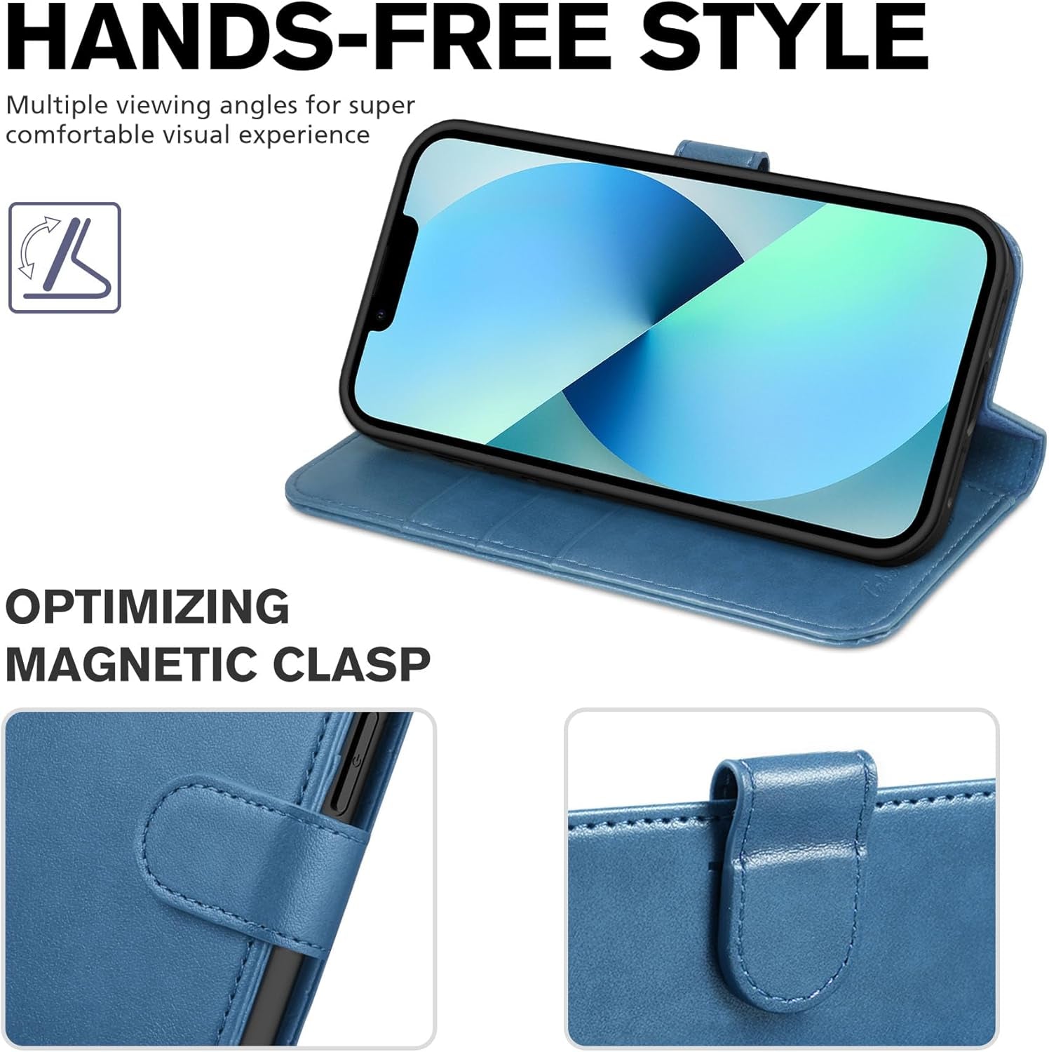 Case for Iphone 13 Wallet Case 5G, RFID Blocking Card Slot Holder [TPU Interior Protective Case], Magnetic Folio PU Leather Stand Flip Cover Compatible with Iphone 13 6.1" 2021, Lake Blue